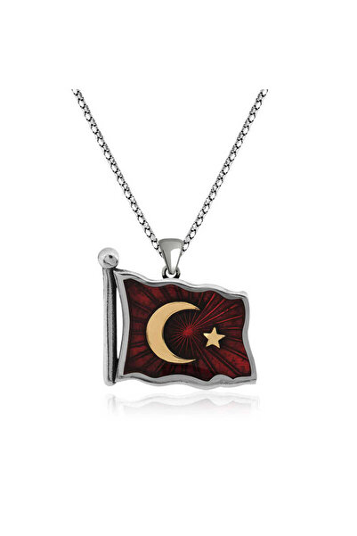 BlackCraft Silver Turkish Flag Necklace