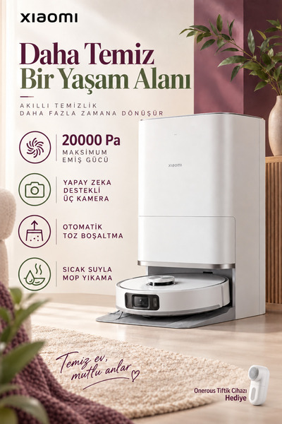 5 Pro Robot Süpürge 20000 Pa Güçlü Emiş Uzatılabilir Mop Kollu Sıcak Su Mop Yıkamalı Beyaz Renk + Tiftik Cihazı(Onerous)