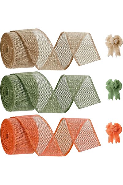 Generic Burlap Wired Ribbon Rolls, 3 Rolls 2.4 Inches × 16.4 Yards Natural Ju...