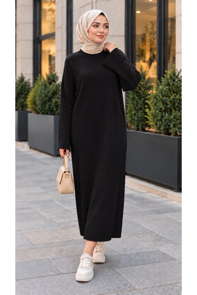 ÇILDIR ÖRME Women's Ribbed Knitwear Hijab Dress