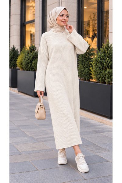 ÇILDIR ÖRME Women's Ribbed Knitwear Hijab Dress