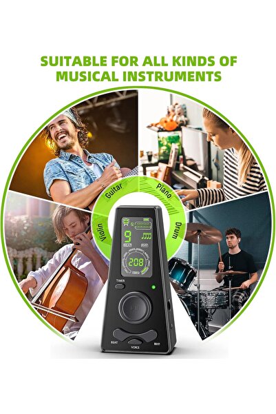 LEKATO Metronom digital cu contor vocal și ecran LCD, temporizator, mufă jack de 3,5 mm pentru căști, alimentare USB și cu baterii, pentru pian, chitară, vioară, tobe, negru