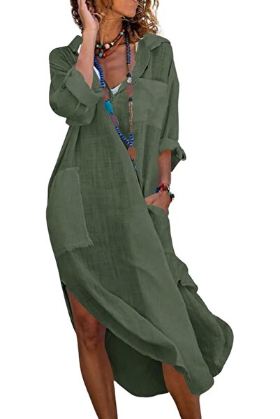 GENERAL utcoco Womens Casual Loose Cotton Linen Long Shirt Dress Lapel Button...