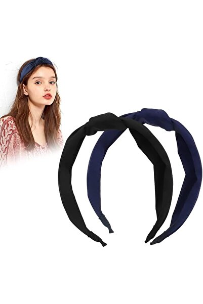 Hannea ® Black and Dark Blue 2 Pcs Knot Bow Buckle Up Hairband for Girls and ...