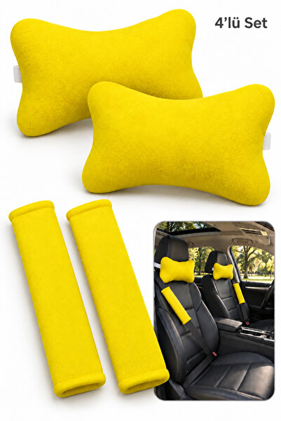 TUSBA MARKET Yellow Polar Fleece Car Seat Neck Pillow and Seat Belt Pad 4-Pie...