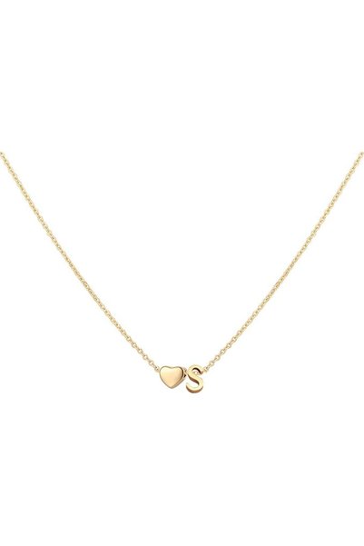GENERAL Letter Heart Necklace 18K Gold Plated Stainless Steel Tiny Heart Lett...