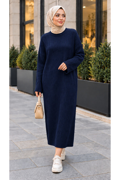 ÇILDIR ÖRME Women's Ribbed Knitwear Hijab Dress