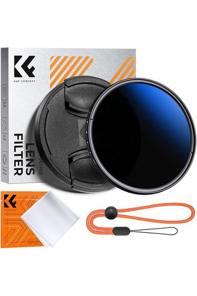 K&F CONCEPT فلتر عدسة متغير ND2-400 مقاس 49 مم + غطاء الفلتر + قماش التنظيف