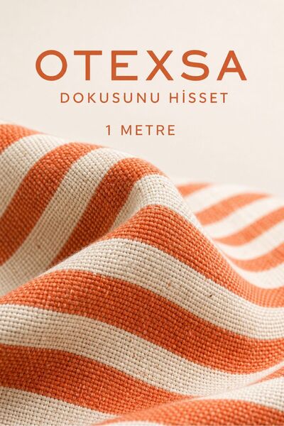 OTEXSA Turuncu Çizgili Pamuk Keten Kumaş 1 Metre 100x280 cm Giyim ve Ev Tekstili