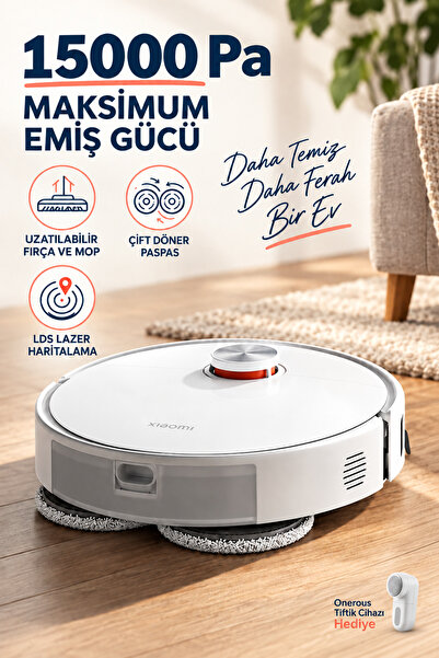 S40 Pro Robot Süpürge 15000 Pa 430 ml Toz Hazneli 5200 mAh Bataryalı Uzatılabilir Fırçalı Beyaz + Tiftik Cihazı(Onerous)
