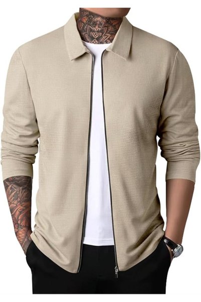 GENERAL PICKLION Men Casual Cardigan Sweaters Laydown Collar Zipper Closure S...