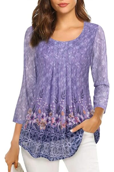 GENERAL VALOLIA Women's 3/4 Sleeve Tunic Tops Casual Loose Fit Floral Blouses...