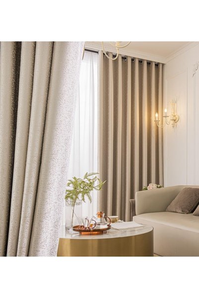 Generic Blackout Curtains Home Cinematic Style 2-panel，Beige，H270xW150cm，Eyelets