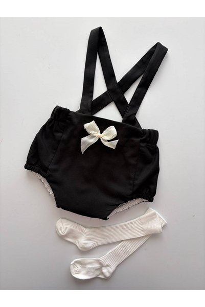 il mio bambino Cotton Gabardine Fabric Baby Girl Romper and Socks