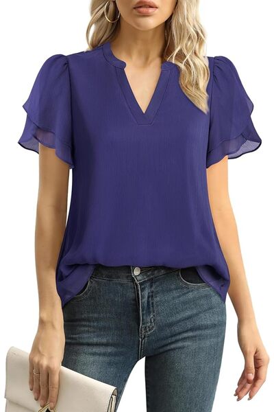 GENERAL Lotusmile Womens Dressy Chiffon Blouses Summer Puff Petal Short Sleev...