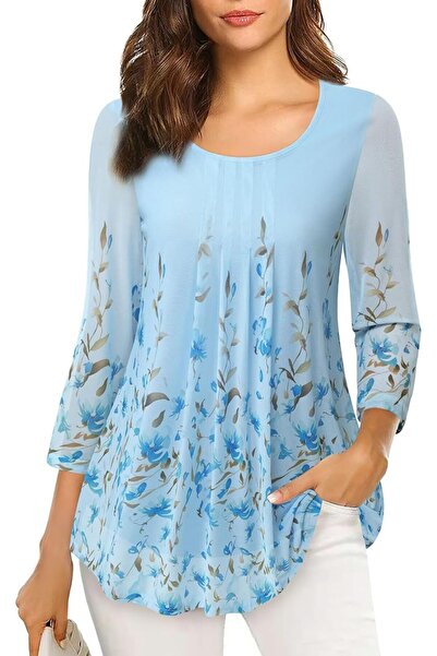 GENERAL VALOLIA Women's 3/4 Sleeve Tunic Tops Casual Loose Fit Floral Blouses...