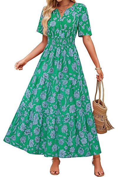 ZESICA Women's 2026 Summer Spring Floral Boho Maxi Dresses Casual Short Sleev...
