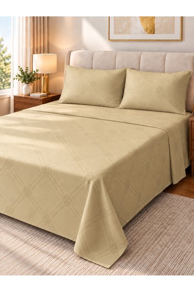 zeetwo Bedsheet Set, Beige Pinstripe Pattern, 100% Cotton, 125 GSM