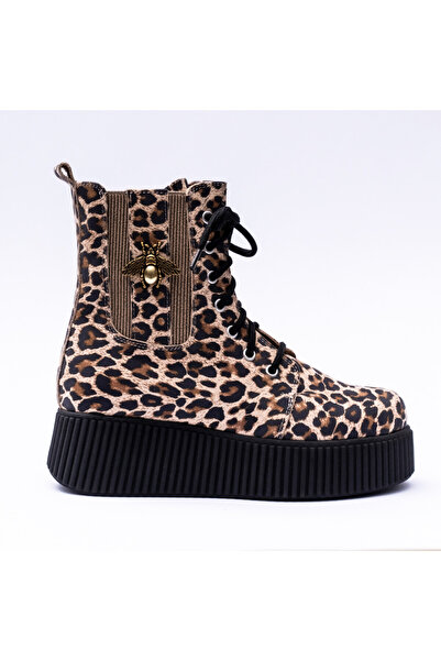 VAGAM Ghete dama 2060, piele naturala animal print cu talpa inalta, Multicolor