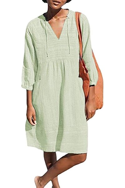 GENERAL Lafural Womens V Neck Cotton Casual Loose Shift Tunic Smock Summer Dr...
