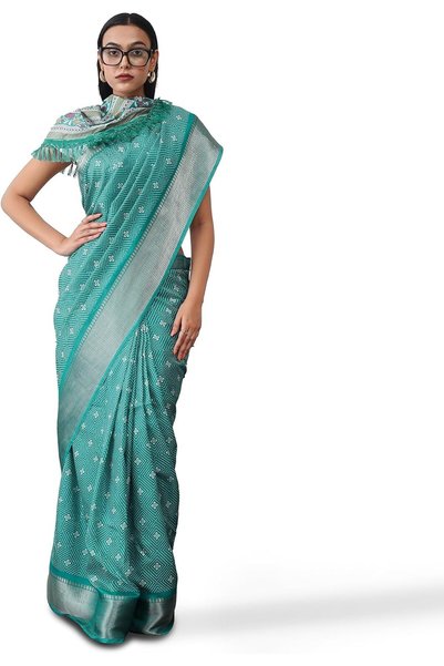 Generic Women's Ready to wear green colored printed poly cotton saree(TI6773_...