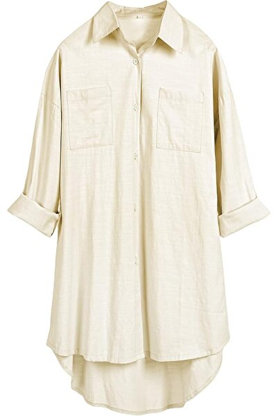 GENERAL Bianstore Women's Oversized Linen Shirts Blouses Tops Long Sleeve Hig...