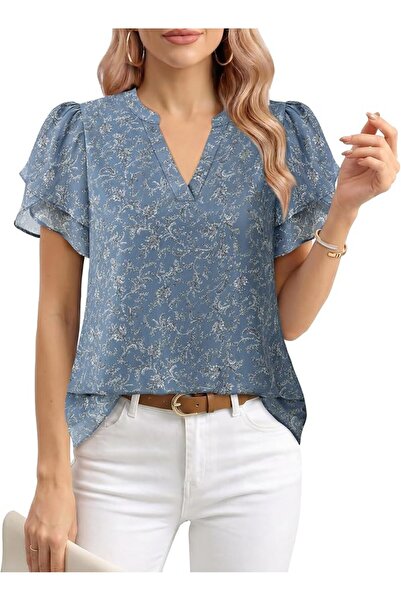 GENERAL Lotusmile Womens Dressy Chiffon Blouses Summer Puff Petal Short Sleev...