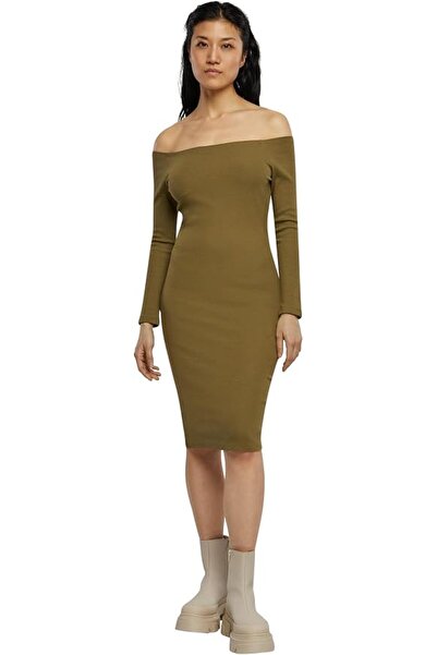 Urban Classics Women's Off Shoulder Longsleeve Rib Dress Dress
