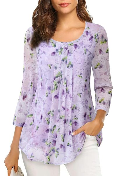 GENERAL VALOLIA Women's 3/4 Sleeve Tunic Tops Casual Loose Fit Floral Blouses...