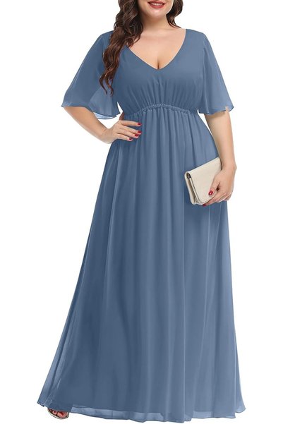 Pinup Fashion فساتين سهرة نسائية مقاس كبير من الشيفون بياقة V مزدوجة وخصر إمب...