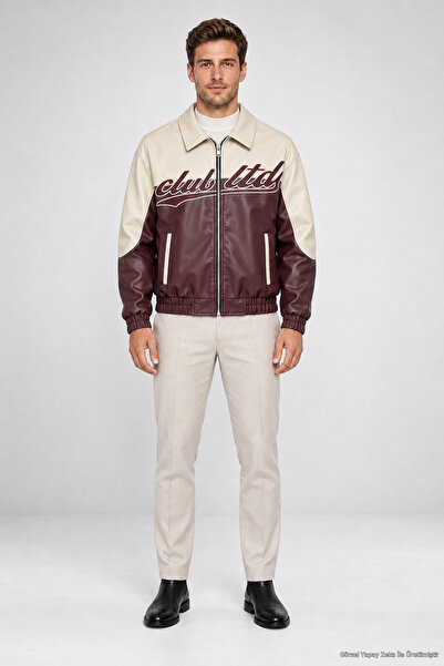 Firststops Men's Double-Colored Oversized Faux Leather Jacket with Fur Inside