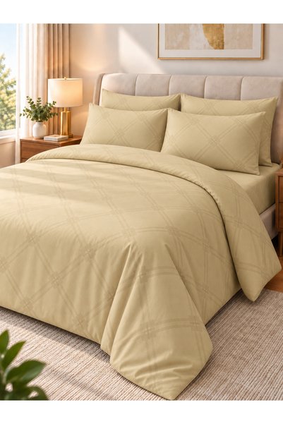 zeetwo Bedsheet Set, Beige Pinstripe Pattern, 100% Cotton, 125 GSM