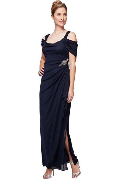 Alex Evenings Women's Long Cold Shoulder Dress (Petite and Regular Sizes)