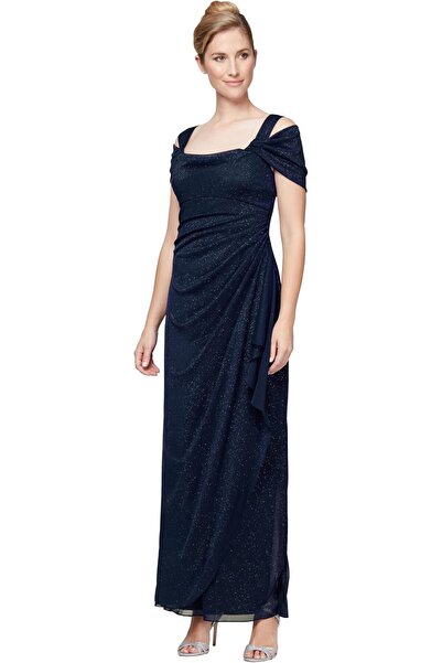 Alex Evenings Women's Long Cold Shoulder Dress (Petite and Regular Sizes)