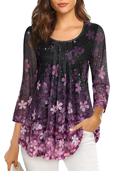 GENERAL VALOLIA Women's 3/4 Sleeve Tunic Tops Casual Loose Fit Floral Blouses...