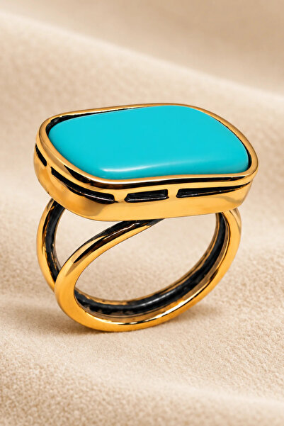 OSMANLI GÜMÜŞ Women's Copper Ring Rectangular Turquoise (Turquoise) Natural S...