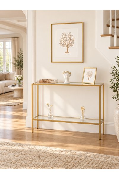 Teknor Gold Metal Gövdeli Şeffaf Camlı Dekoratif Konsol 100*20*85 cm