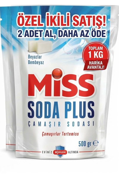 Soda Plus Optik Etkili Renkli ve Beyazlar İçin Beyaz Sabunlu El ve Matik Çamaşır Sodası 2×500Gr