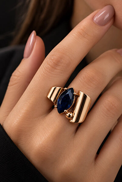 OSMANLI GÜMÜŞ Women's Copper Ring with Sapphire Natural Gemstone Marquise Cut...