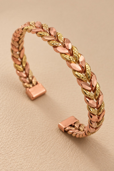 OSMANLI GÜMÜŞ Women's Copper Bracelet Copper and Gold Yellow Knitted Model Ha...