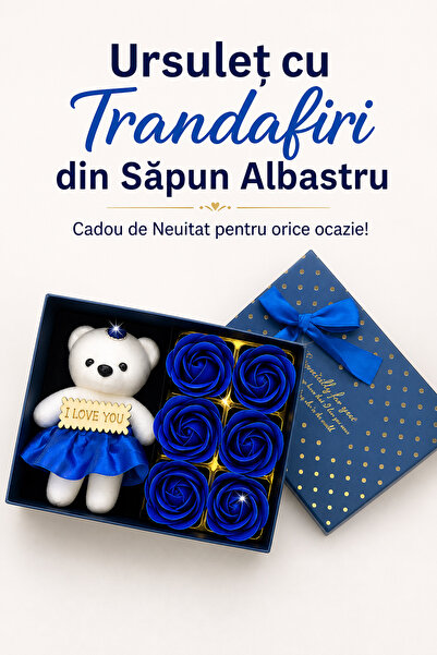 DeaL Teno ®   Ursuleț din trandafiri de săpun, 6 trandafiri, Albastru regal