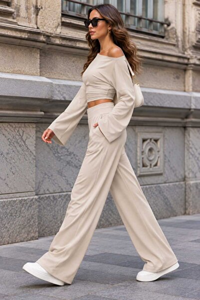 COOL TARZ Women's Off-Shoulder Bustier Crop Blouse – Long Sleeve Ruched Detail Stretchy Stylish Casual Top