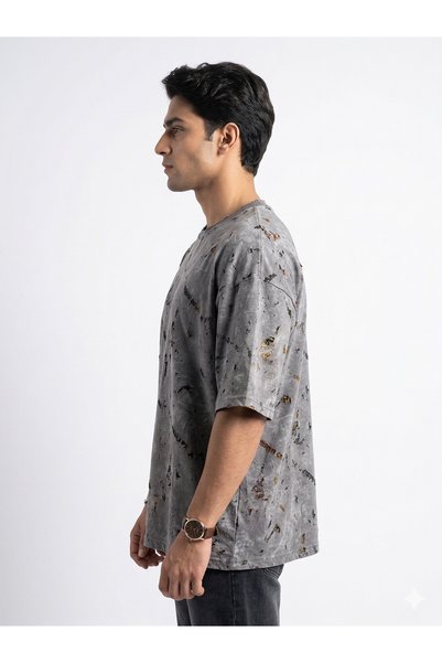 Bikhata Dusty Grey - Acid Washed Boxy Fit Oversized Tee