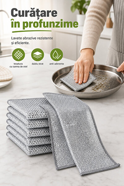DeaL Set de 5 lavete abrazive, 20 x 20 cm, Gri