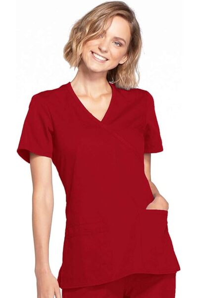 Cherokee Women's Mock Wrap Top Workwear Originals with Rib-Knit Back Panels W...