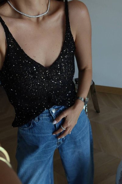 casa di sole Sequined openwork knitwear with straps