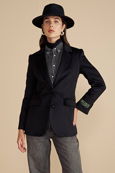 BROOKS BROTHERS Kadın Siyah 100% Kaşmir Logo Astarlı Puntolu Mono Blazer
