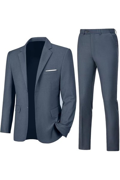 GENERAL Mens Slim Fit 2 Piece Suit Two Button Notched Lapel Solid Suit Jacket...
