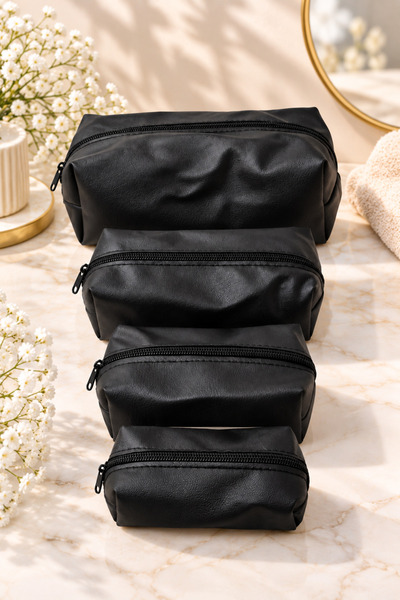 AL&ES kozmetik Set of 4 Black Makeup Bags Multi-Purpose Cosmetic Bag