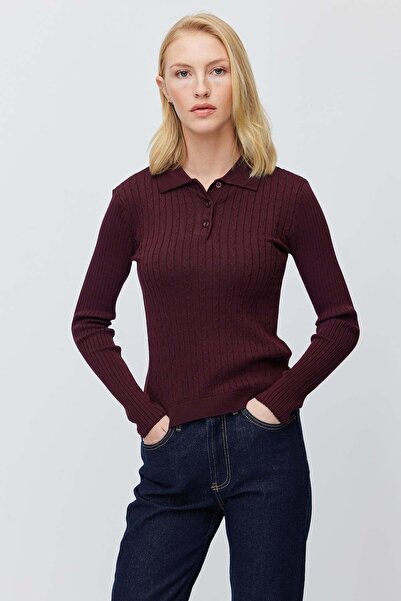 PAULMARK Women's Buttoned Collar Self-Patterned Knitwear Sweater